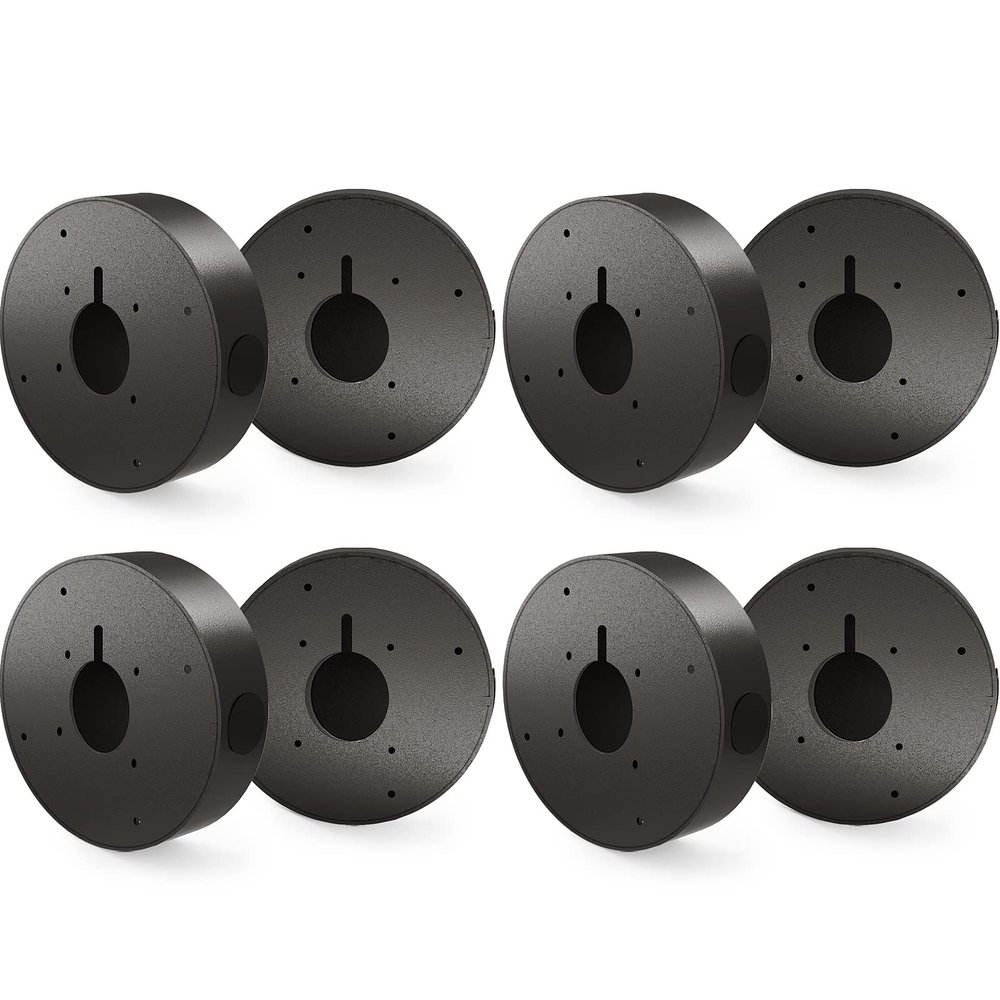 ENS Custom Drilling Junction Box for Security Cameras - Aluminum Enclosure - Dome/Turret/Bullet/Fisheye Cameras Base, 2 Side and 1 Bottom 3/4" Holes - Black, 5.9" Diameter, 8 Pack
