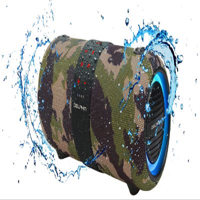 Dolphin LX-60 Camo Bluetooth Speaker Boombox - Waterproof, Dual 3" Woofers, Color-Changing Lights, TWS Technology, Includes Shoulder Strap