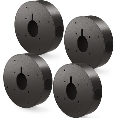 ENS Custom Drilling Junction Box for Security Cameras - Aluminum Enclosure - Dome/Turret/Bullet/Fisheye Cameras Base, 2 Side and 1 Bottom 3/4" Holes - Black, 5.9" Diameter, 4 Pack