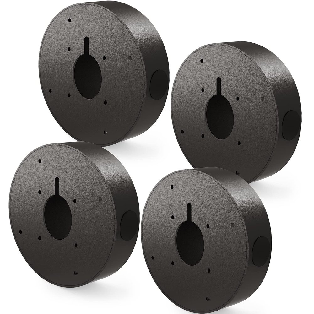 ENS Custom Drilling Junction Box for Security Cameras - Aluminum Enclosure - Dome/Turret/Bullet/Fisheye Cameras Base, 2 Side and 1 Bottom 3/4" Holes - Black, 5.9" Diameter, 4 Pack