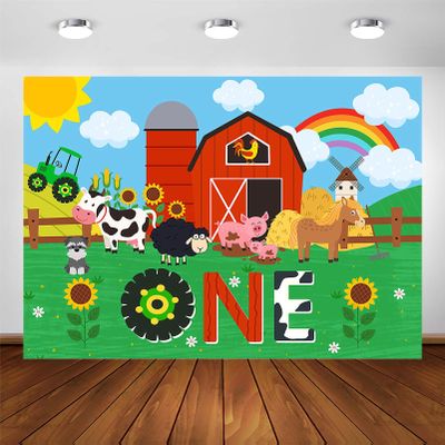 Avezano Farm Backdrop for Birthday Party Farm Barn 1st Birthday Party Decorations Farm Animals Theme First Birthday Photography Background Supplies Farm Cow Horse One Year Birthday Banner (10x8ft)