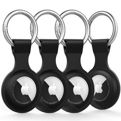 Vanjua [4 Pack] AirTag Case for Apple AirTag, Anti-Lost AirTags Holder, AirTag Keychain with Key Ring, Anti-Scratch Protective Cover for Apple AirTags Case Accessories (Black+Black+Black+Black)