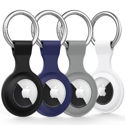 [4 Pack] AirTag Case for Apple AirTag, Anti-Lost AirTags Holder, AirTag Keychain with Key Ring, Anti-Scratch Protective Cover for Apple AirTags Case Accessories (Black+White+Gray+NavyBlue)