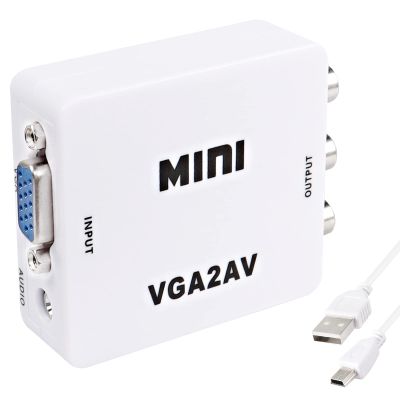 XMSJSIY VGA to AV RCA Composite Converter Adapter Box with USB Power Cable HD 1080P Audio Video Converter PC to TV Set Top Box