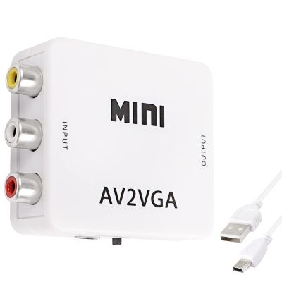 XMSJSIY AV RCA to VGA Adapter Audio Video Converter,Composite AV to VGA +3.5mm TV Video Playing Adapter 1080p with USB Power Cable VCD DVD Projector TV Set Top Box