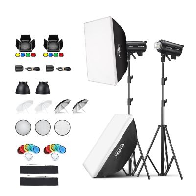 Godox 2 Pack DP600III-V DP600IIIV 1200Ws Photo Speedlite Studio Flash Strobe Monolight Bowens Mount Kit for Studio Shooting with Softbox,Light Stand,Barn Door Kit,Reflector