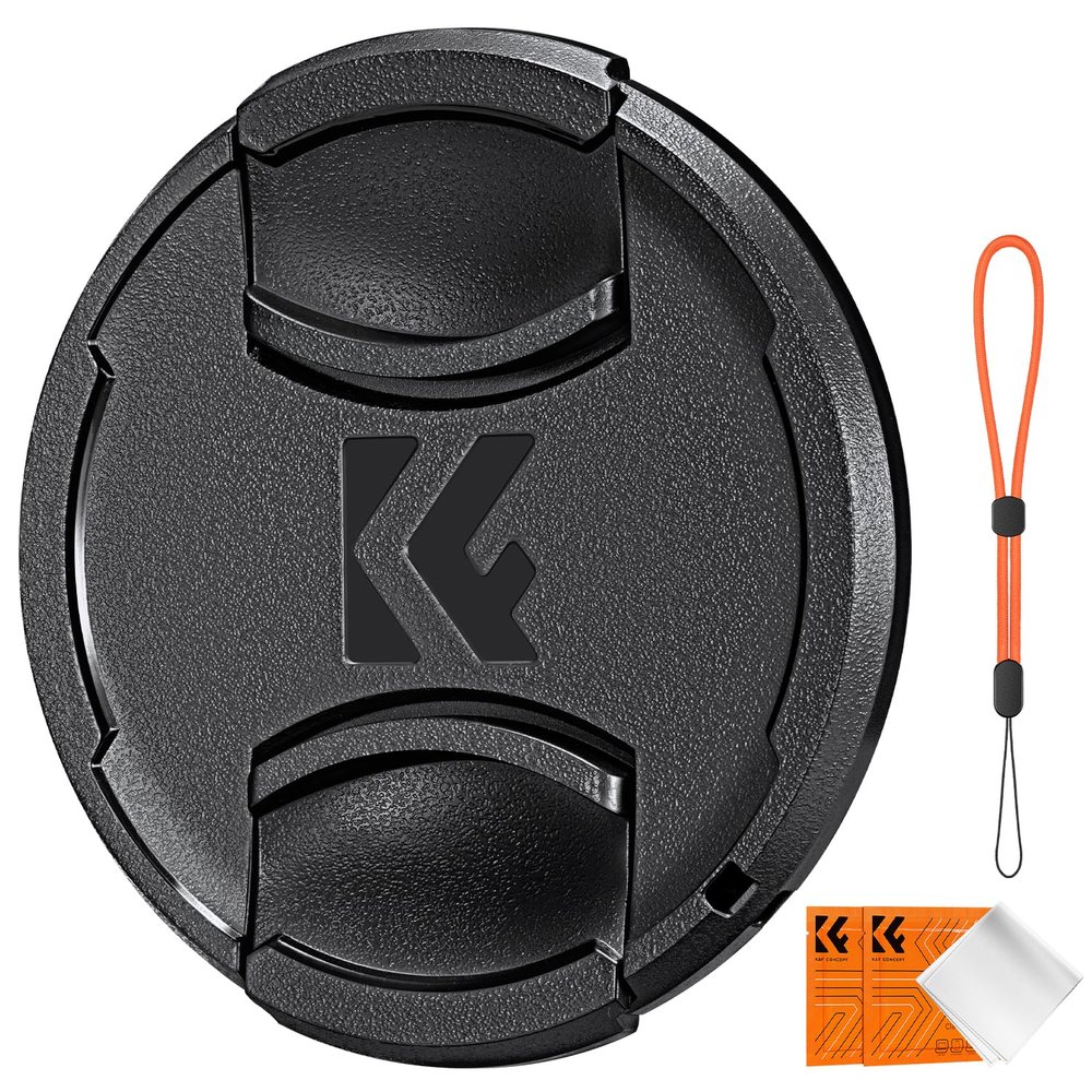 K&F Concept 43mm Lens Cap Cover, 4-in-1 Center Pinch Lens Cover + Anti-Loss Keeper Leash + Microfiber Cleaning Cloth Kits Compatible with Nikon, Canon, Sony, Fujifilm Camera Lenses