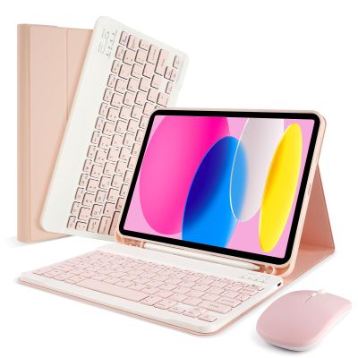 SOPPY Bluetooth Keyboard Case with Mouse for iPad 11th Gen. (A16) 11-inch 2025, 10th Generation 10.9 inch 2022, Detachable Protective Cover, with Built-in Pen Holder, USB-C Rechargeable, Pink