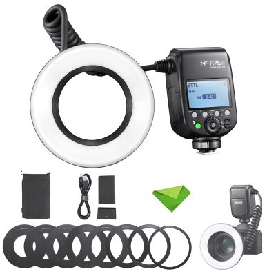 Godox MF-R76N TTL Macro Ring Flash 76Ws HSS 2.4G Wireless GN14 CCT 5900K 550 Full-Power Flashes, 0.1-1s Recycle Time Dual-Flash Tubes, Compatible with Cameras for Animal, Plant Photography, etc