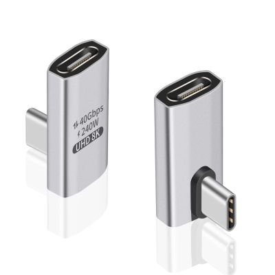 Duttek 90 Degree USB C Adapter, 240W Right Angle USB C Male to Female Adapter with 40Gbps, 8K@60Hz Video Display for Thunderbolt4/3, Laptop, Tablet, Phone