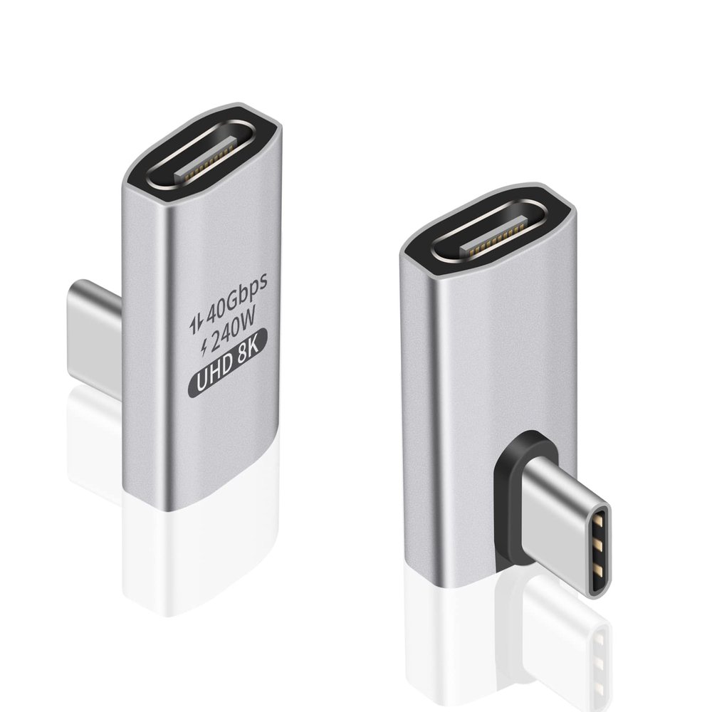 Duttek 90 Degree USB C Adapter, 240W Right Angle USB C Male to Female Adapter with 40Gbps, 8K@60Hz Video Display for Thunderbolt4/3, Laptop, Tablet, Phone