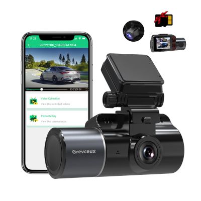 3 Channel Wi-Fi Dash Cam, 4K + 1080P Front and Inside, Front and Rear Inside 1440P Three Way Dash Camera for Cars, IR Night Vision, TF SD Card Included, App Connection