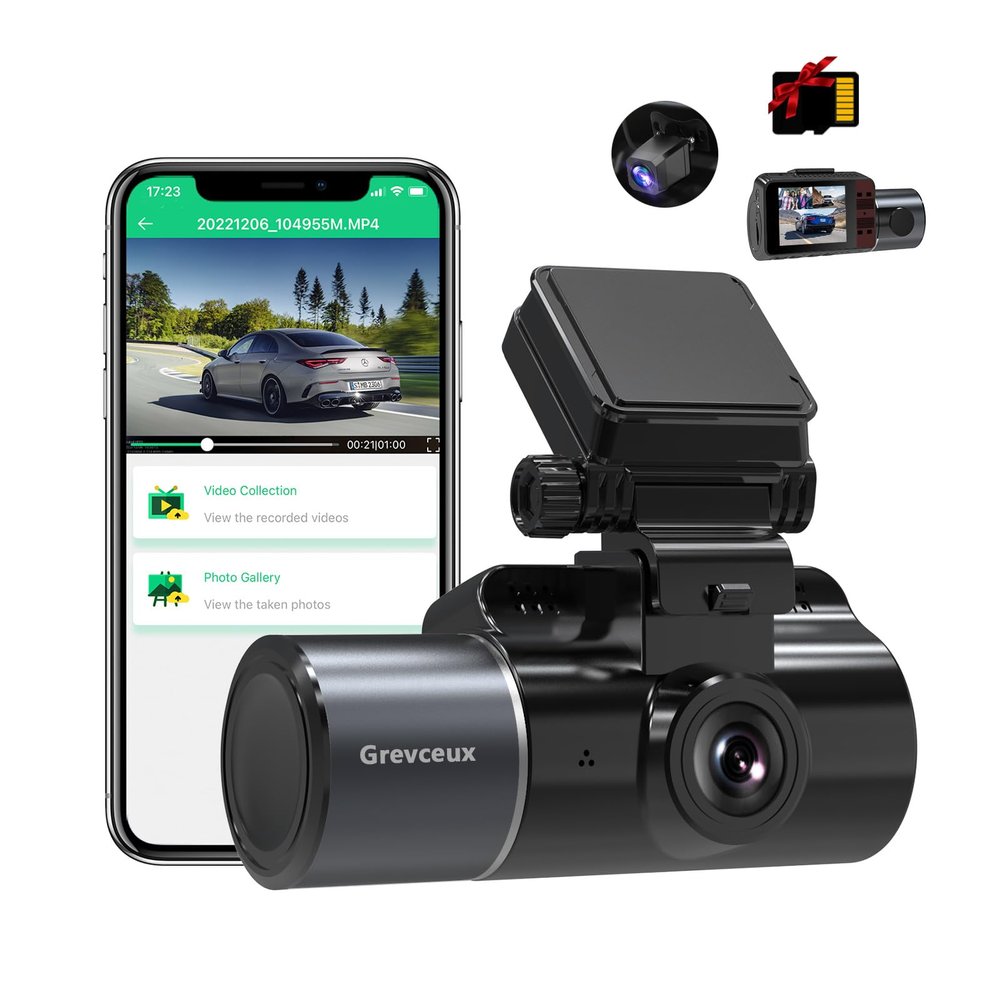 3 Channel Wi-Fi Dash Cam, 4K + 1080P Front and Inside, Front and Rear Inside 1440P Three Way Dash Camera for Cars, IR Night Vision, TF SD Card Included, App Connection