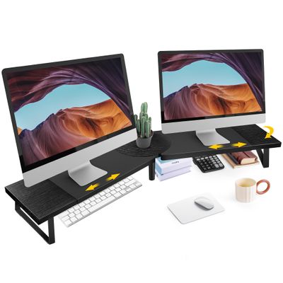 Across-Star Dual-Monitor Stand for Desk - Large Adjustable Length and Angle Riser for 2 Monitors, Double Computer Desktop Organizer, Shelf for TV, Laptop, Printer
