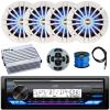 JVC Single DIN Marine Bluetooth USB/AUX Stereo Digital Media Receiver with Wired Remote, 4x Enrock 6.5" 180 Watt White Boat Speakers w/ Flashing Blue LEDs, 4 Channel Amplifier, Antenna, Speaker Wire view 1