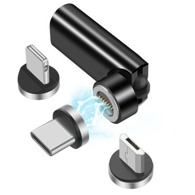 HESKUL 540 Rotate USB C Magnetic Adapter 3 in 1 Magnetic USB C Adapter 3A Fast Charging QC3.0 480Mbps Data Transfer, Black