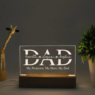 Personalized gifts for Dad night light, Dad and kids nightlight, My Protector My Hero My Dad, Fathers day wall decor, Fathers day gift from kids, Dad gift from kids, For Daddy Papa Father gift/4