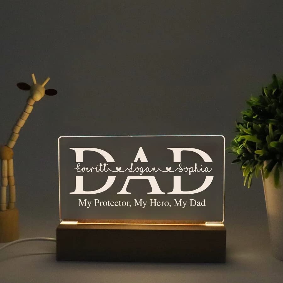 Personalized gifts for Dad night light, Dad and kids nightlight, My Protector My Hero My Dad, Fathers day wall decor, Fathers day gift from kids, Dad gift from kids, For Daddy Papa Father gift/4
