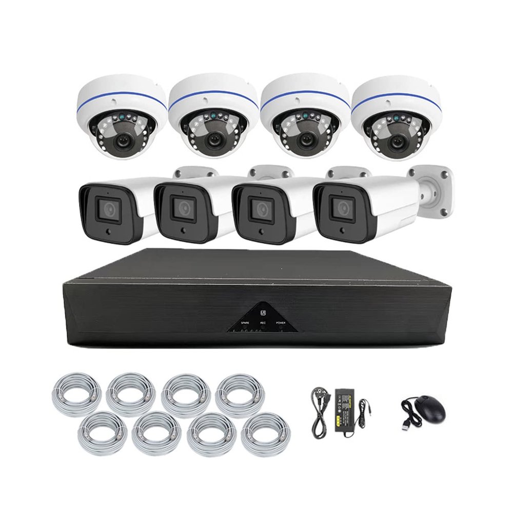 8CH 5MP POE CCTV Security Camera System with Dome Camera and Bullet Camera, HD Surveillance Cameras Kit with Audio, Color Night Vision, Motion Detection, for Indoor and Outdoor