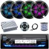 Single DIN Marine Stereo Bluetooth Receiver Bundle Combo with Remote Control, 4X Enrock 6.5" 120 Watt RGB LED Marine Speakers w/Chrome Grilles, Pyle 400 Watt 4 Channel Amplifier, 22" Antenna, Wire view 1