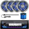 JVC Single Din Marine Bluetooth USB/AUX Stereo Receiver, 4X Enrock 6.5" 180 Watt Boat Charcoal Speakers, Long Range Black Radio Antenna, Speaker Wire view 1