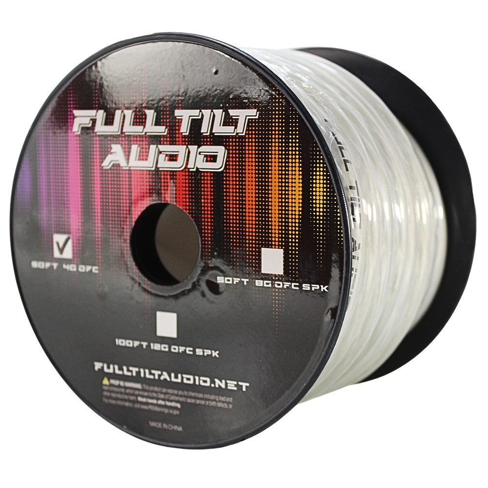 Full Tilt Audio 4GA Tinned Oxygen Free Copper Power/Ground Wire Clear Lot (Full Spool)