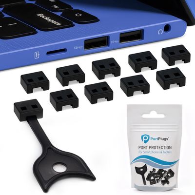PortPlugs USB-A Port Blockers - Key Lock USB Security for PC, Laptop & Notebook - Removable Type-A Data Protection - Dust & Moisture Resistant Shield | Black (10-Pack)