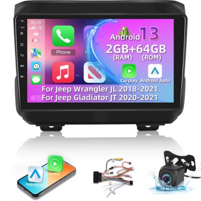 [2+64G] Android Car Stereo for Jeep Wrangler JL 2018-2021 & for Jeep Gladiator JT 2020-2021: Wireless Carplay & Android Auto - 9 Inch Touchscreen with GPS/EQ/WiFi + AHD Backup Camera