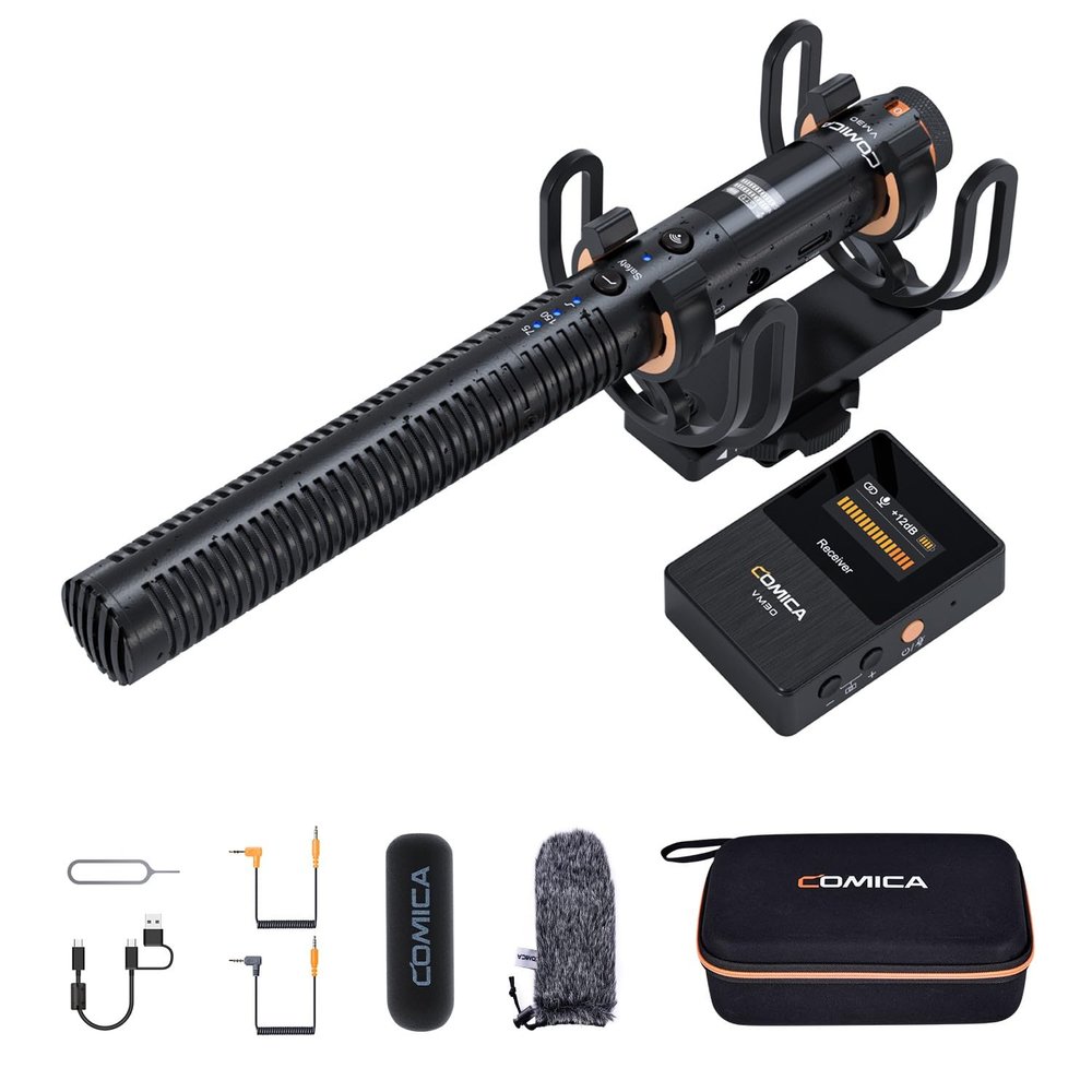 COMICA VM30 Wireless Shotgun Microphone for Camera - Super Cardioid 3.5mm/USB-C Analog/Digital Output Video Mic for DSLR, Camcorder, PC, and Android Smartphones - Ideal for Youtube, Podcast, Interview