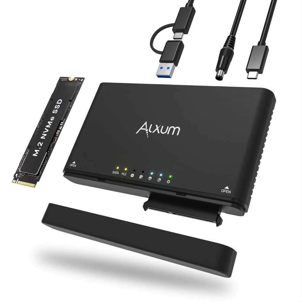 M.2 NVMe Enclosure - USB C 3.2 10Gbps Adapter Supports Hot-swapping and Offline Cloning with 2.5"/3.5" SATA Hard Drive Reader for Size 2242/2260/2280