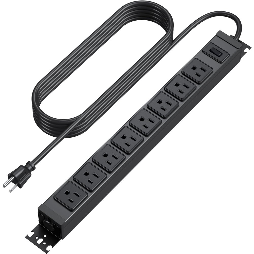 HHSOET Metal 360 Rotating Mountable Power Strip, 8 Outlet Gaming Table Mounted Outlet Strip, Heavy Duty Wall Mount Surge Protector with Switch, 15A 125V 1875W, 10ft Power Cord.(Black)
