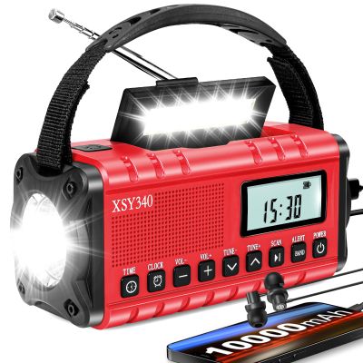 10000mAh Emergency Hand Crank Radio,AM FM NOAA Weather Alert Radio, Digital Display,3 Ways Powered Hand Crank,Solar Radio with Type-C Charger,Flashlight,Reading Lamp,Headphone Jack,SOS Alarm