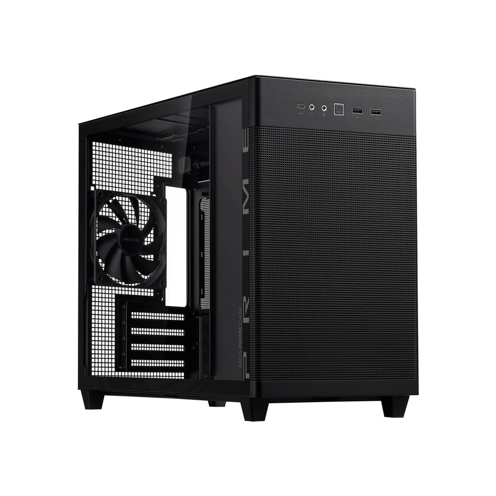 ASUS Prime AP201 Black Micro ATX PC Case Tempered Glass Edition Supports Graphics Cards up to 338mm, 360mm Coolers, & ATX PSUs, Tool-Free Side Panels, Tempered Glass Side & Front Panel USB Type-C