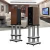 BTZHY Speaker Stands,2-Pack Heavy Duty Stainless Steel Metal Column, Double Design, for Bookshelf Speakers Up to 50 Lbs, Teak Silver Pillar view 3