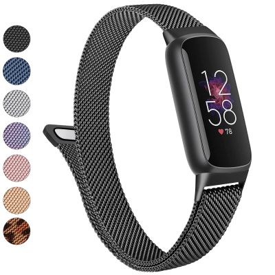 Metal Band for Fitbit Luxe Bands Women Men, Stainless Steel Mesh Loop Adjustable Magnetic Wristband Replacement Strap Compatible with Fitbit Luxe Fitness and Wellness Tracker (Black)
