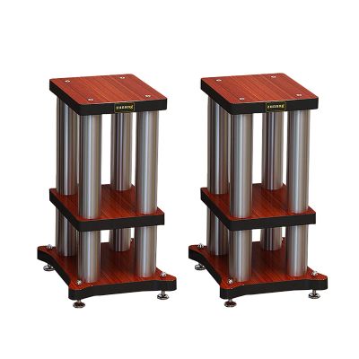 BTZHY Speaker Stands,2-Pack Heavy Duty Stainless Steel Metal Column, Double Design, for Bookshelf Speakers Up to 50 Lbs, Teak Silver Pillar