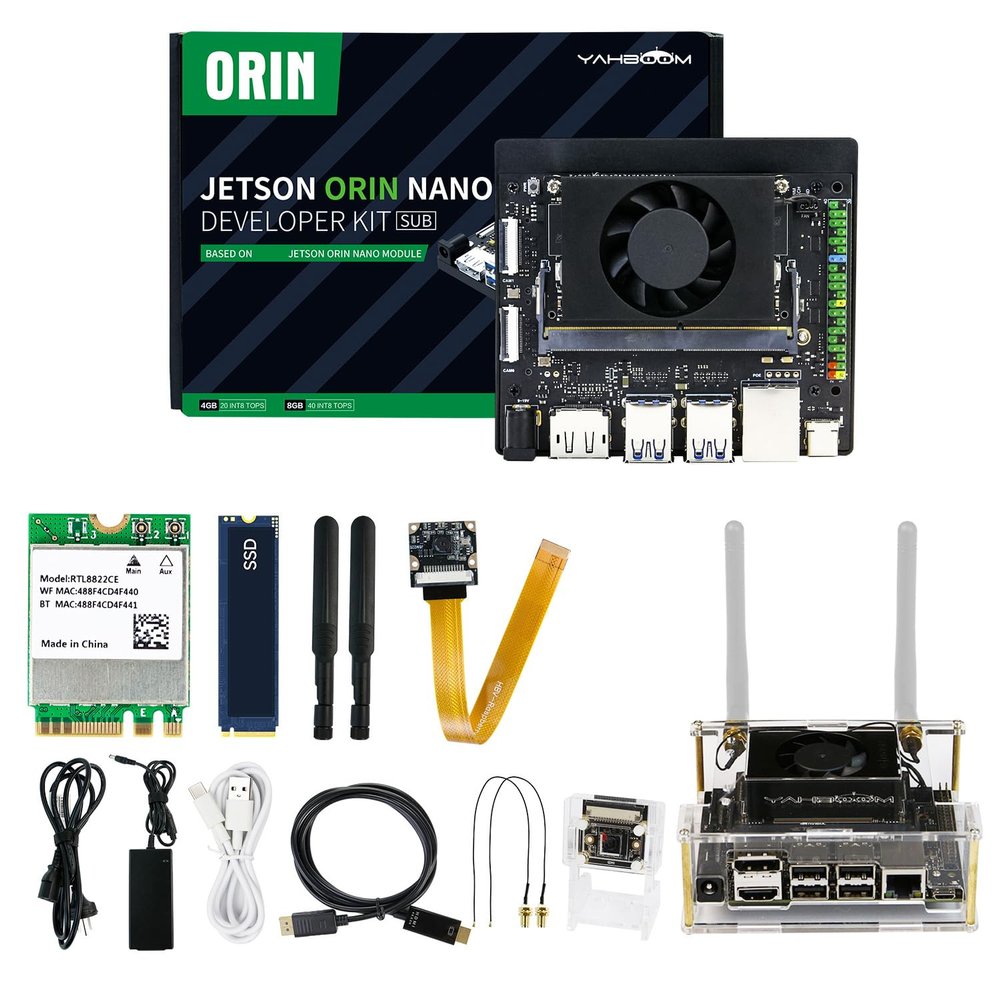 Yahboom Jetson Orin Nano Development Board Kit Single Board Computer All Modern AI Models ROS2 Programming AI Super Kit (Orin Nano 4GB SUB Camera Advanced Kit)