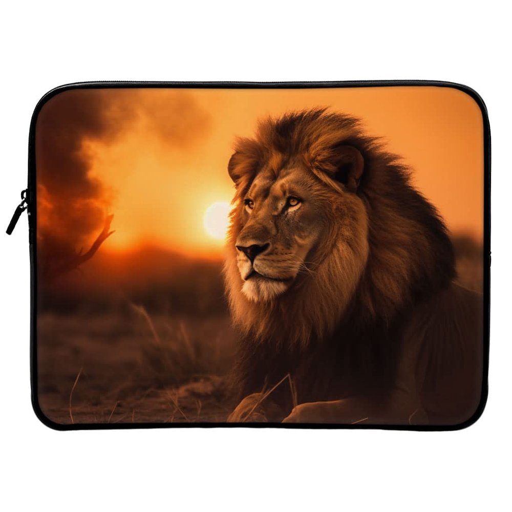 African Lion 2-Sided Print Mac Book Pro 16" Sleeve - Wild Animal Laptop Sleeve - Illustration Mac Book Sleeve