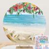 6x6ft Polyester Ocean Beach Arch Round Backdrop Stand Cover Tropical Starfish Sea Shell Summer Hawaiian Flowers Circle Photography Background Blue Teal Baby Shower Birthday Party Decorations view 1