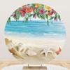 6x6ft Polyester Ocean Beach Arch Round Backdrop Stand Cover Tropical Starfish Sea Shell Summer Hawaiian Flowers Circle Photography Background Blue Teal Baby Shower Birthday Party Decorations view 2
