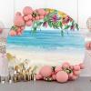 6x6ft Polyester Ocean Beach Arch Round Backdrop Stand Cover Tropical Starfish Sea Shell Summer Hawaiian Flowers Circle Photography Background Blue Teal Baby Shower Birthday Party Decorations view 3