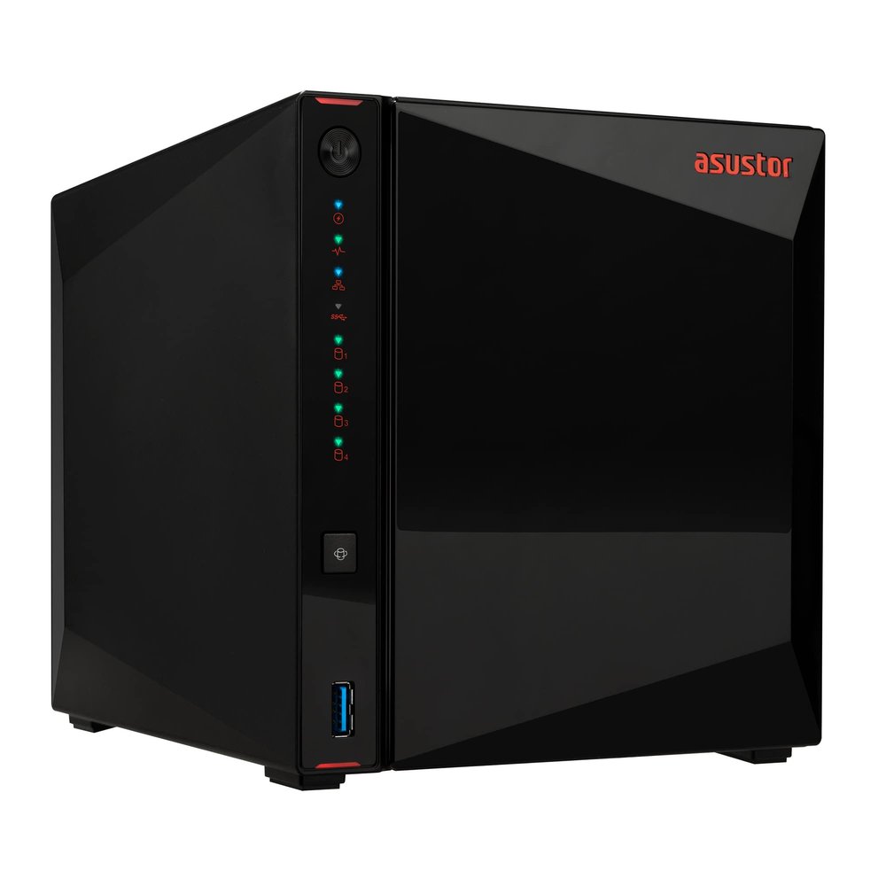 Asustor AS5404T, 4 Bay NAS, Intel Quad-Core 2.0GHz CPU, 4X M.2 NVMe SSD Slots, 2 x 2.5 GbE Ports, 4 GB DDR4 RAM, Cloud Storage for Gaming and Live Stream, Network Attached Storage (Diskless)
