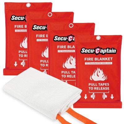 SecuCaptain Emergency Fire Blanket for Home and Kitchen - 4 Pack 40"x40" Flame Suppression Fiberglass Fire Blankets for House Camping Car Office Warehouse Survival Safety