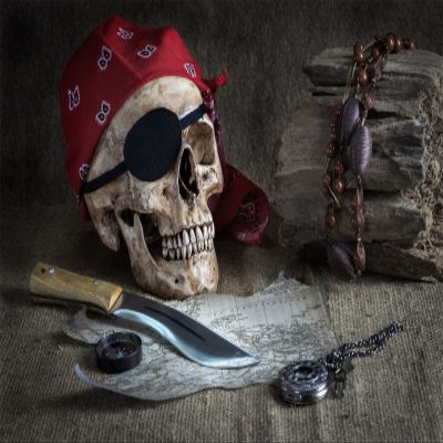 BELECO 5x3FT Fabric Pirate Theme Backdrop Pirate Map Skull Compass Backdrop Kids Pirate Birthday Party Decorations Background Studio Photo Booth Background Props