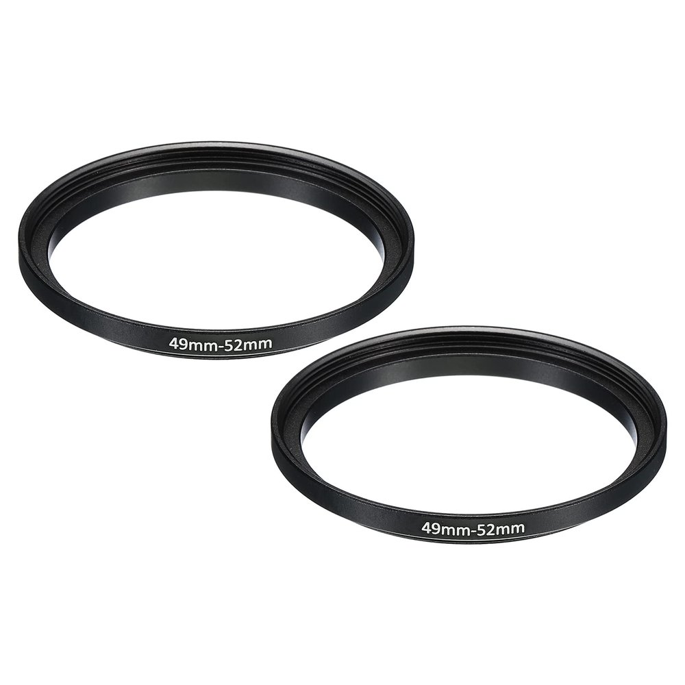 PATIKIL 49mm-52mm Metal Step Up Ring, 2 Pack Camera Lens Filter Adapter Ring Aluminum Filter Adapter Ring for Camera Lenses Hood, Black