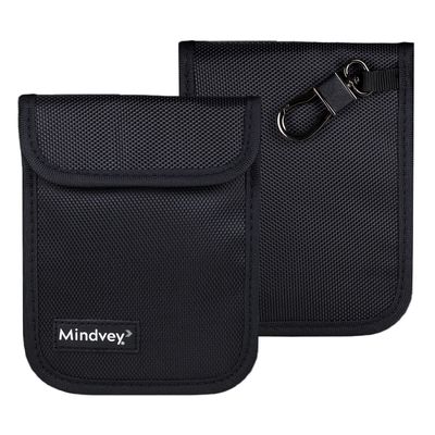Mindvey Faraday Bags for Car Key Fobs, Credit Cards, Smart Watches/Data Privacy, Electronic Device Security, Anti-Hacking Card Protection 5G RF & RFID Shielding (2, Black)