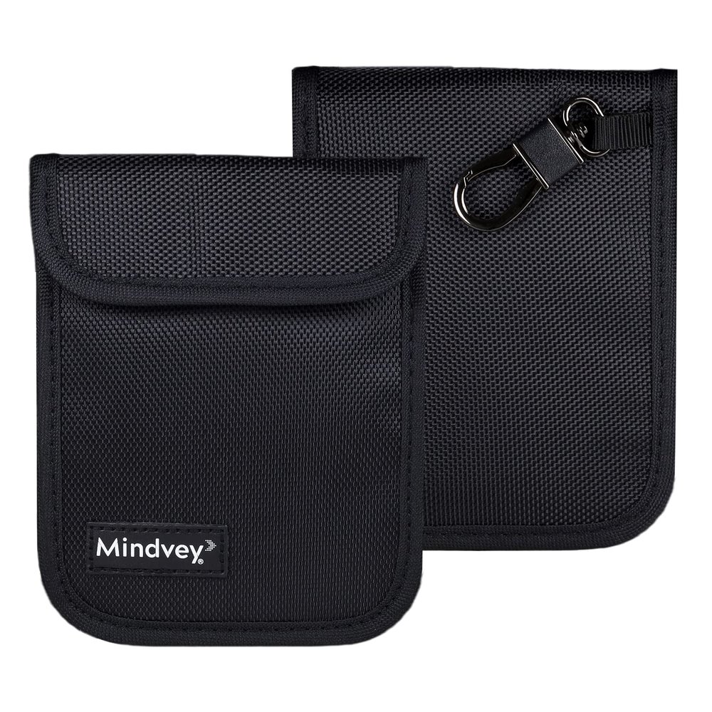 Mindvey Faraday Bags for Car Key Fobs, Credit Cards, Smart Watches/Data Privacy, Electronic Device Security, Anti-Hacking Card Protection 5G RF & RFID Shielding (2, Black)