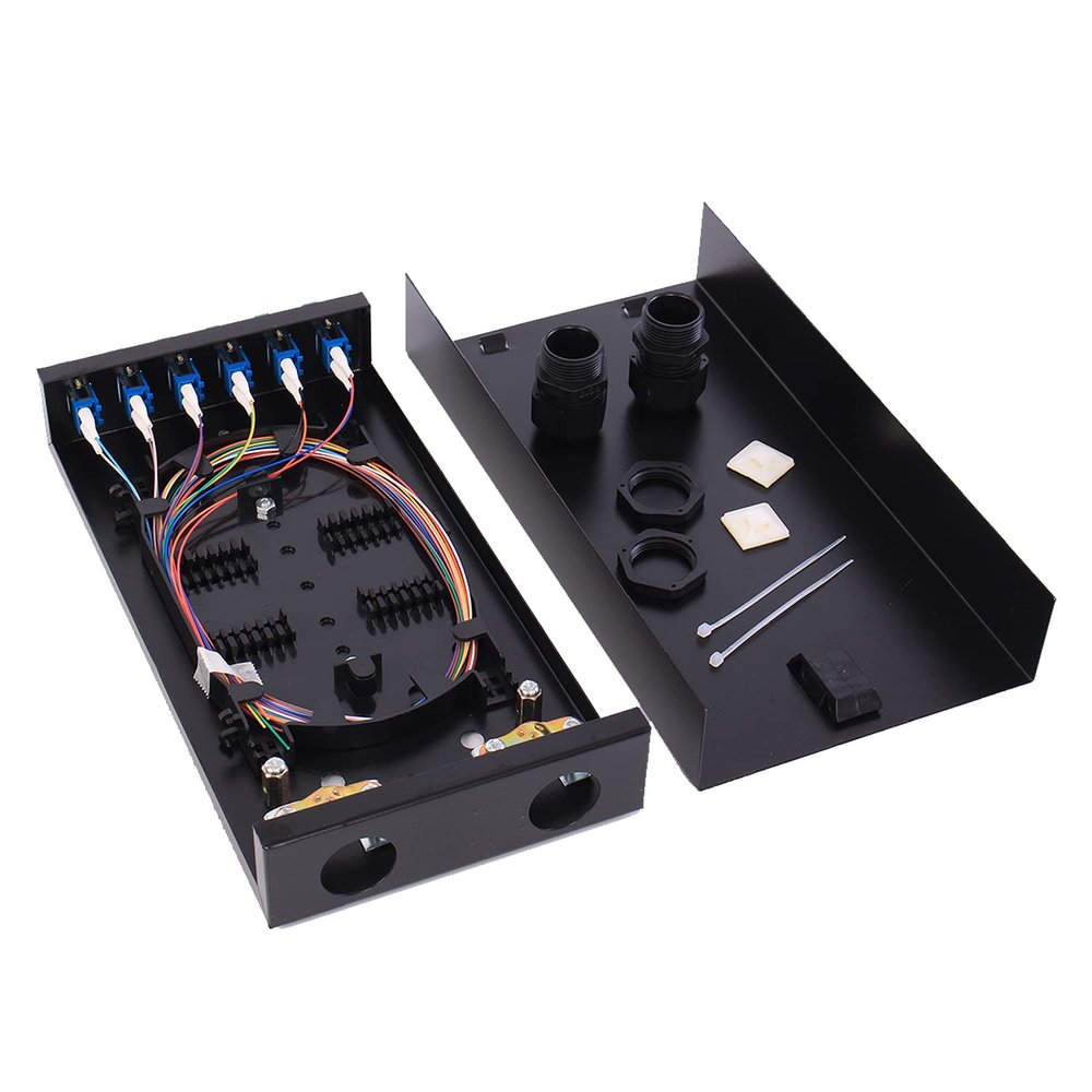 VFLTOOL LC-SM 6 Duplex Box Cables 12 Port Wall Mount Fiber Enclosure With Spool Singlemode OS1 Kit - Includes 1 Meter 12 Strand UPC Pigtail and 6 Port Duplex LGX Loaded Panel