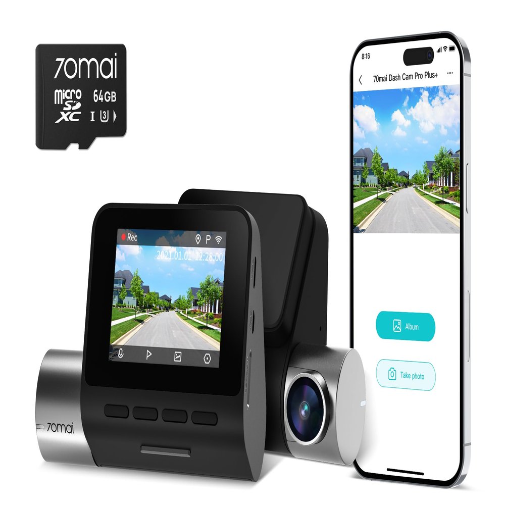 70mai Front Dash Cam A500S+64GB Card 1944P UHD with Sony IMX335, Built-in WiFi GPS Smart Dash Camera for Cars, ADAS, 2'' IPS LCD Screen, 140 Wide Angle, WDR, Night Vision