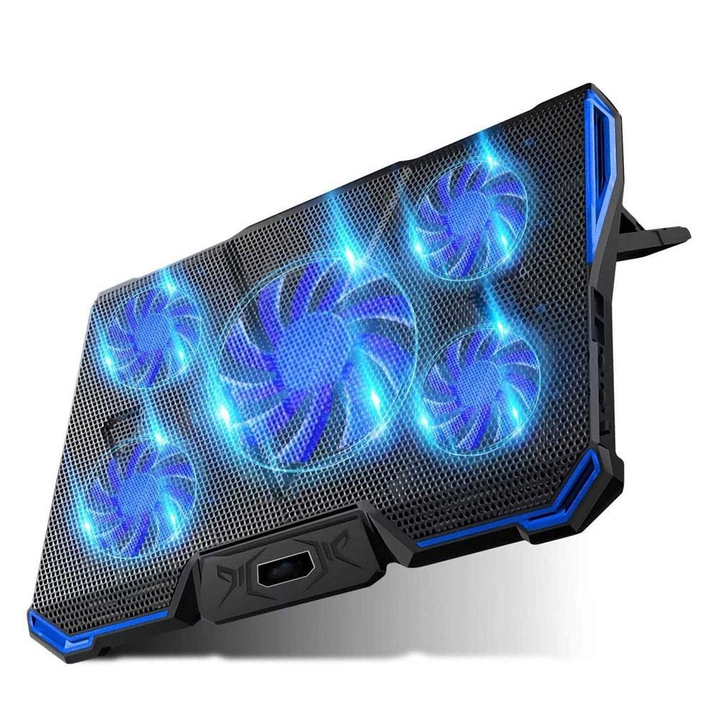 12-17 Inch Gaming Laptop Cooler Cooling Pad 5 Quiet Fans USB Powered Blue LED Light 7 Level Adjustable Mount Stands